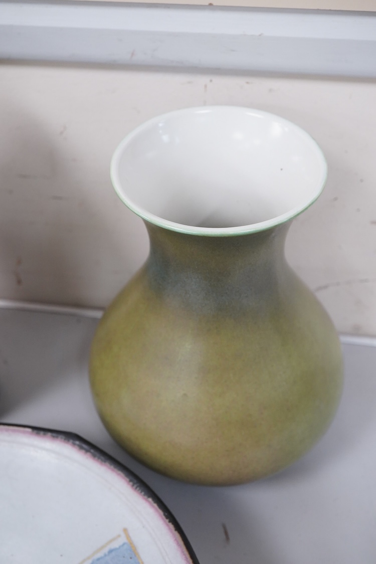 Two Cobridge vases, a Pilkington's Royal Lancastrian vase, 20cm high and a Diane Cross bowl